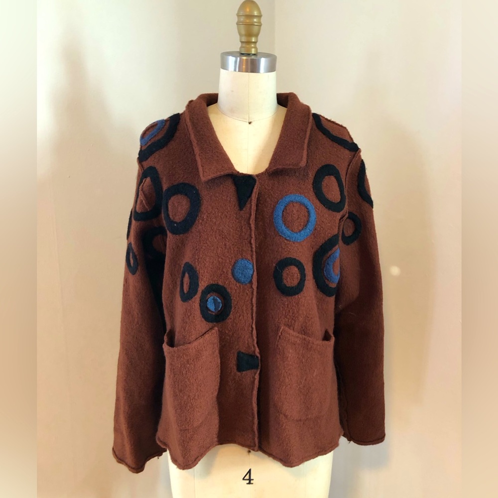 Brown Wool Jacket with Circle Pattern